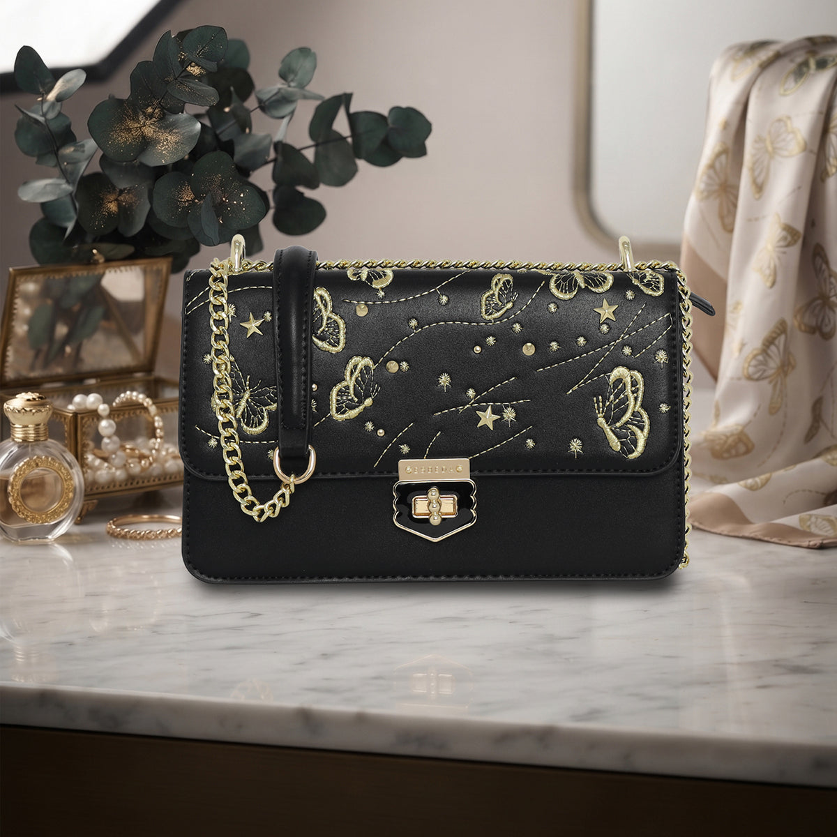 Butterfly & Star Embroidered Slingbag