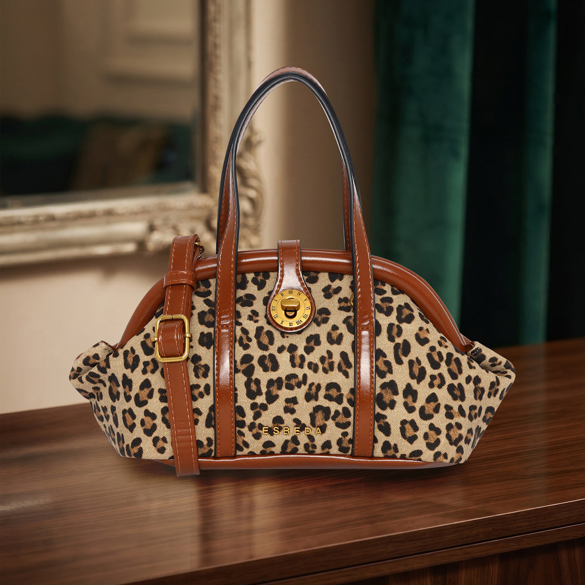Leopard-Print-Dome-Handbag