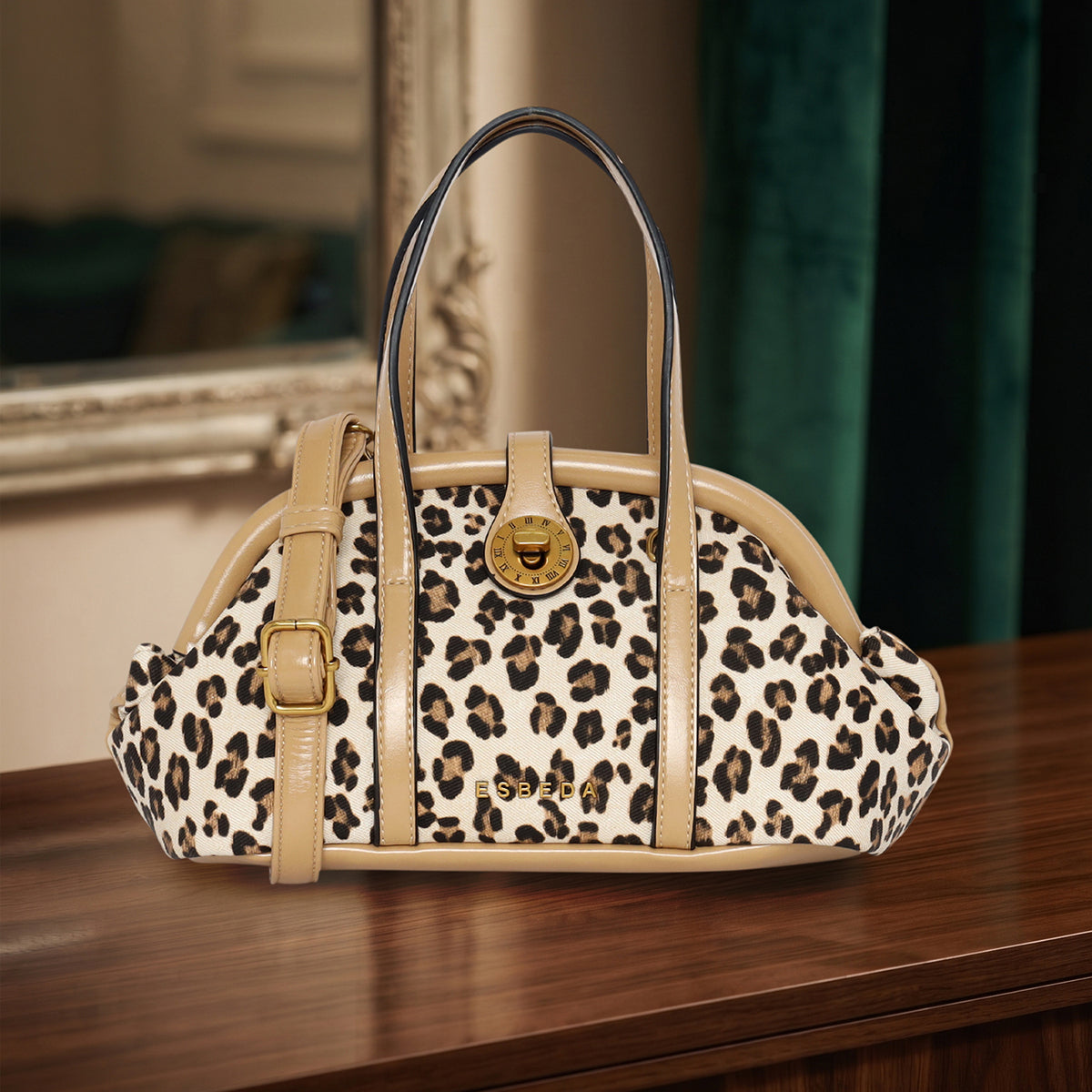 Leopard-Print-Dome-Handbag