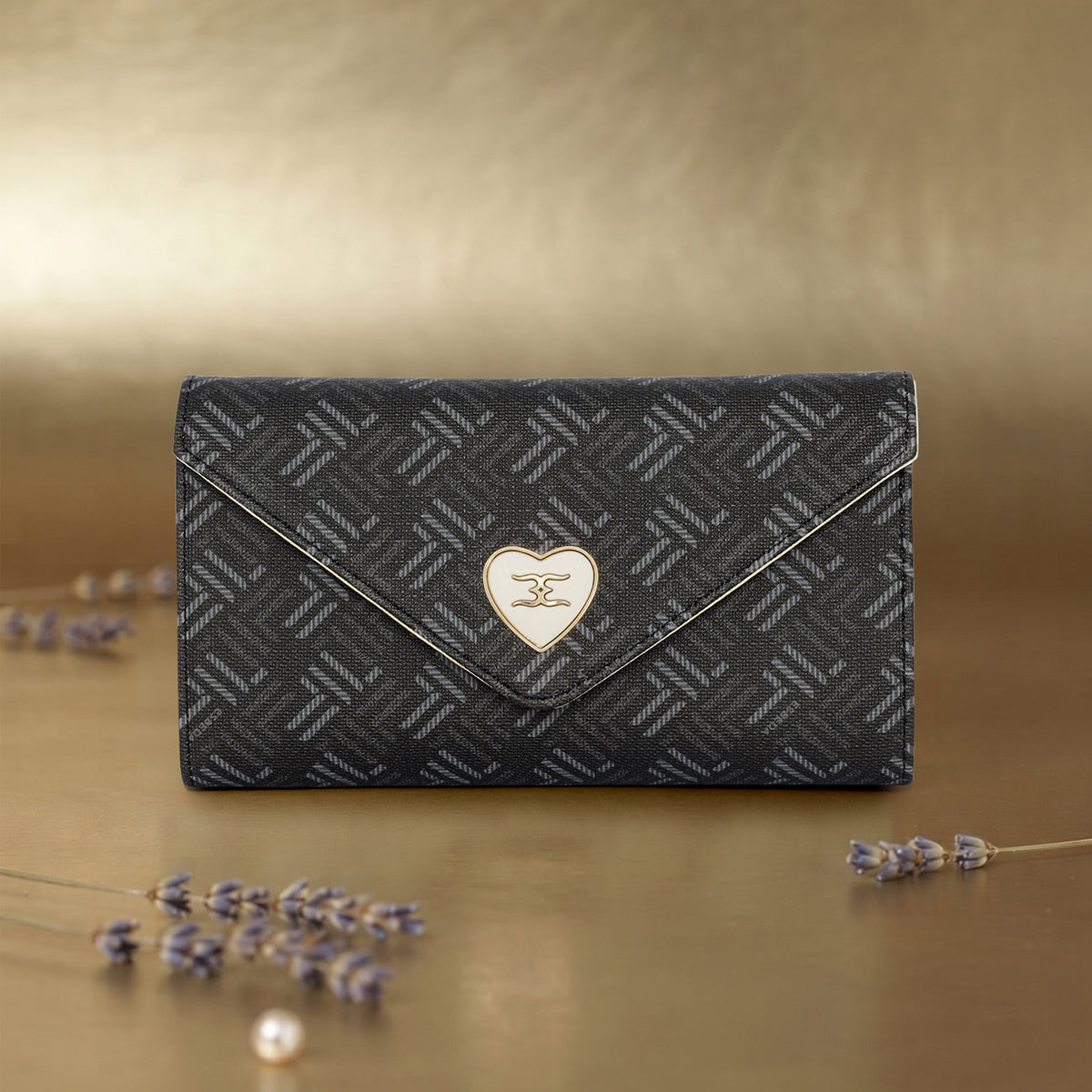 Geometric Monogram Envelope Flap Wallet