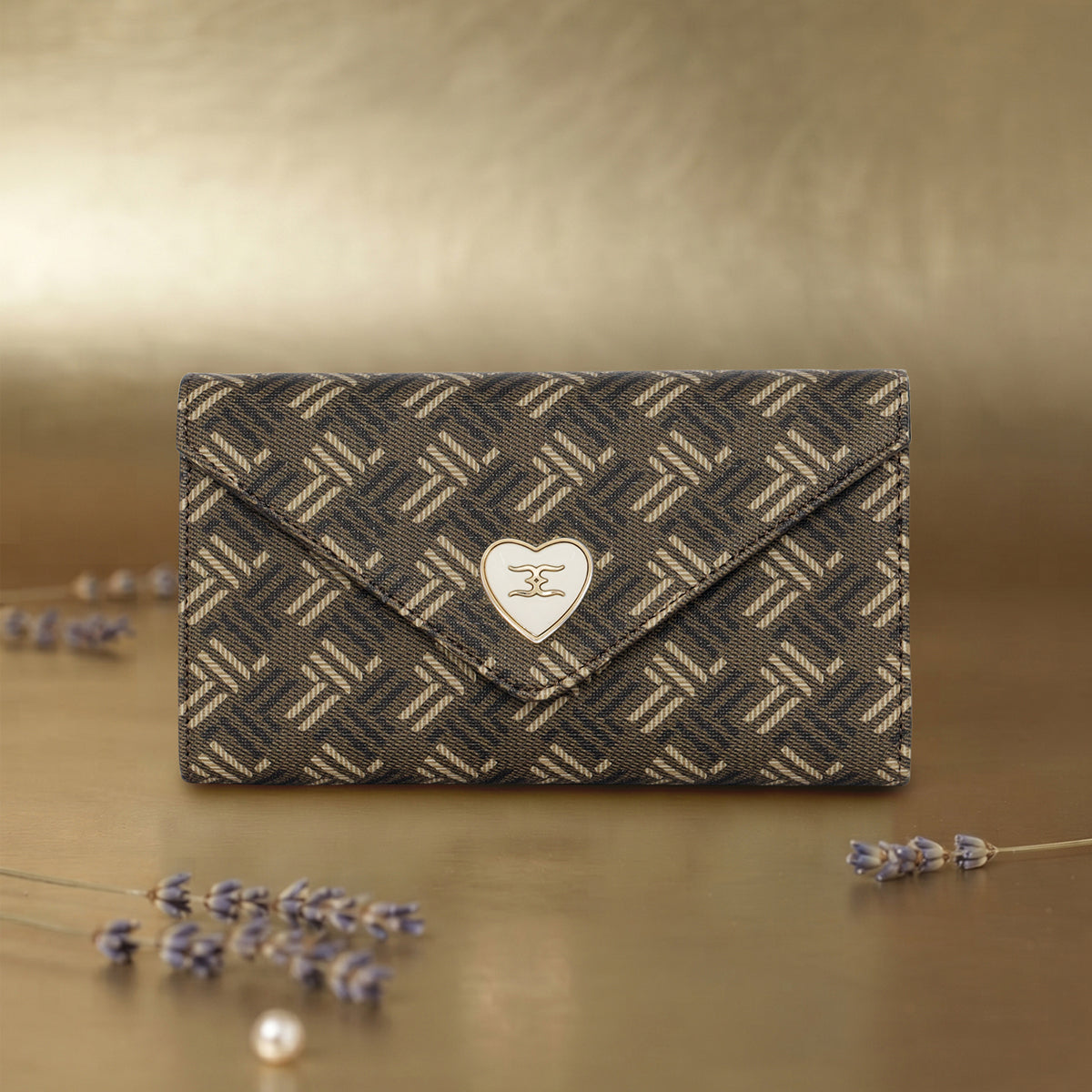 Geometric Monogram Envelope Flap Wallet