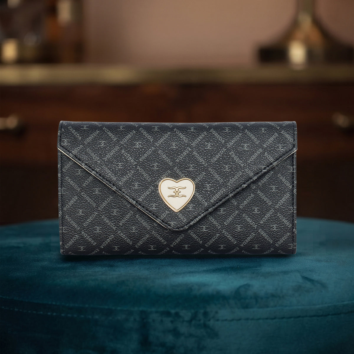 Diagonal Logo Print Envelope Flap Wallet