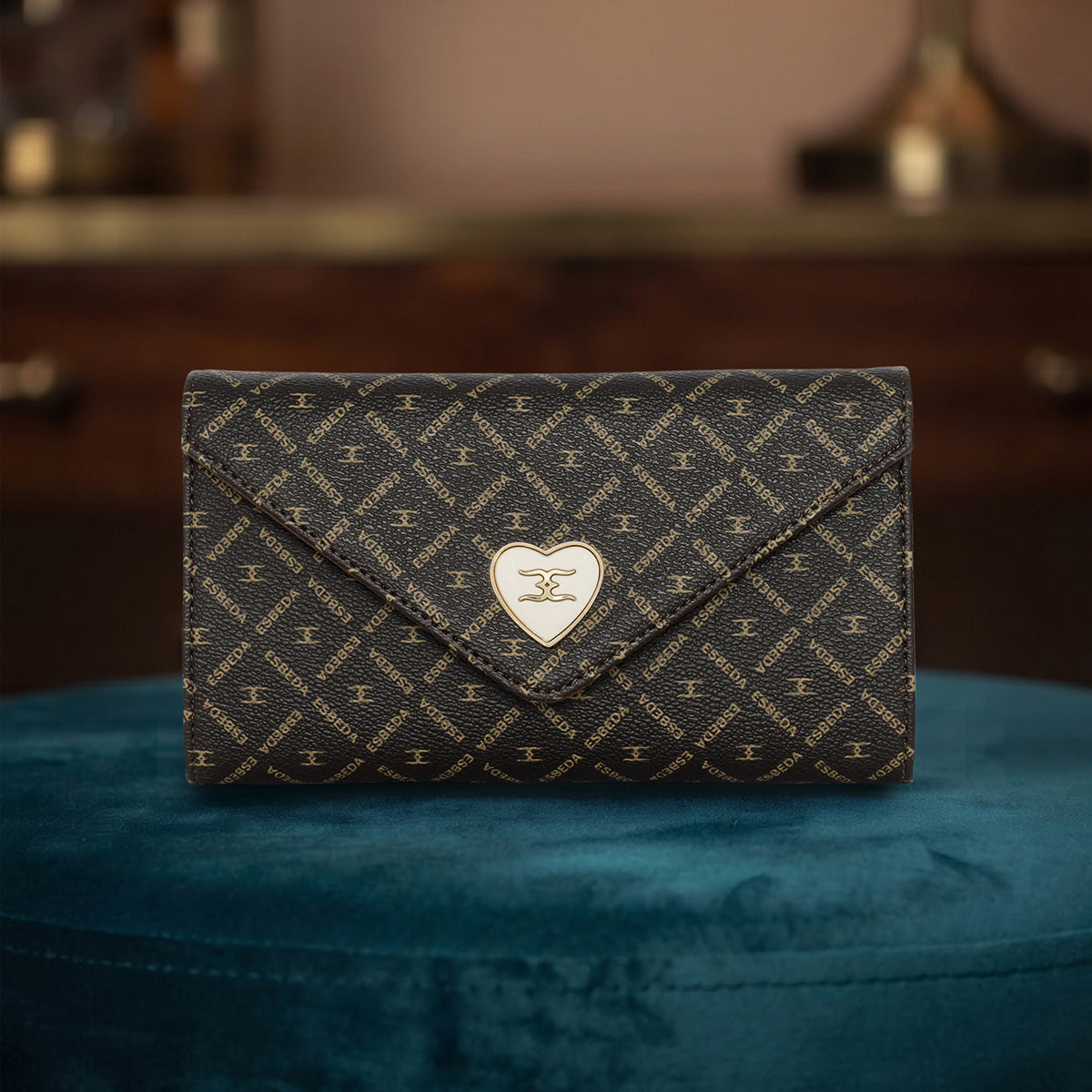 Diagonal Logo Print Envelope Flap Wallet