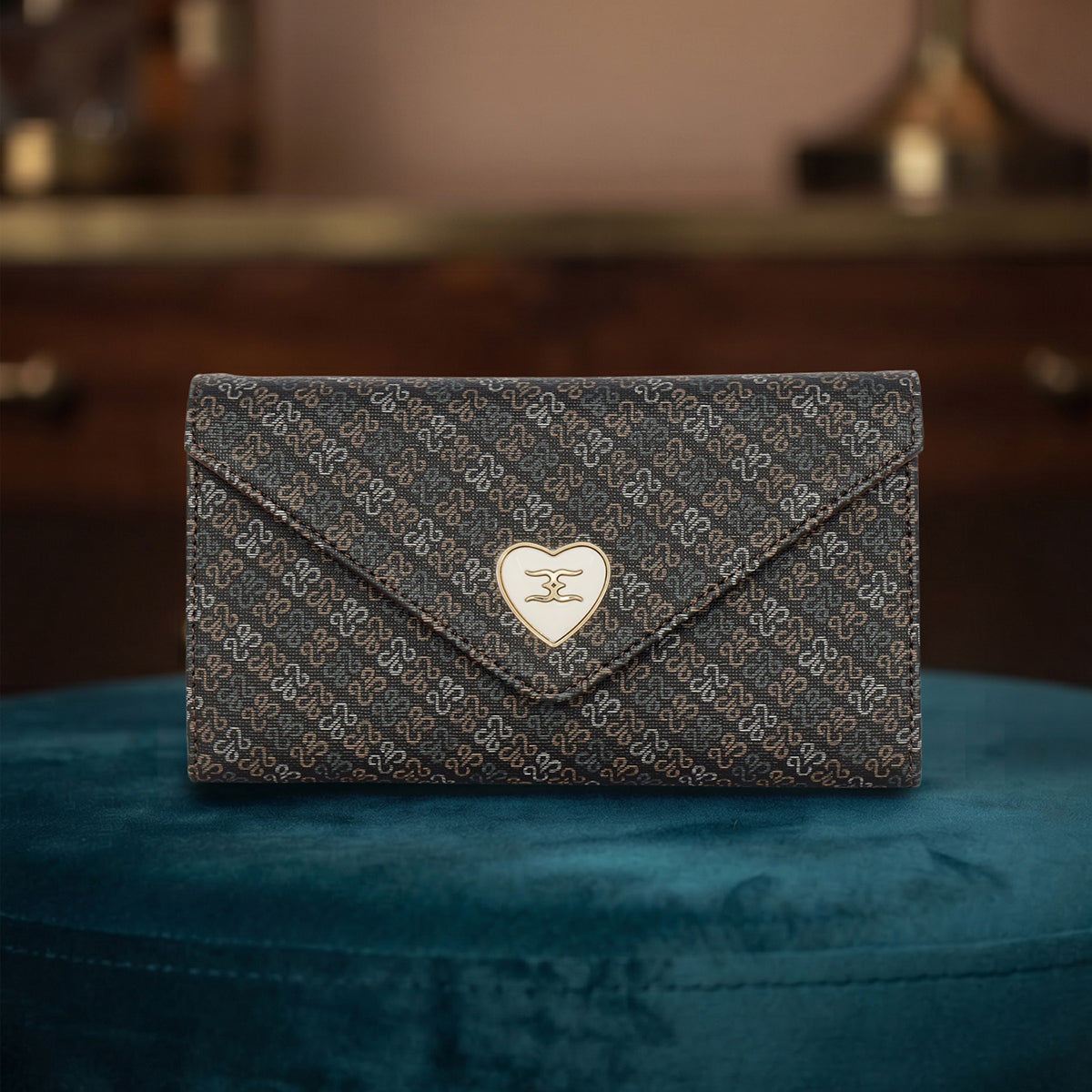 Abstract Script Monogram Envelope Flap Wallet