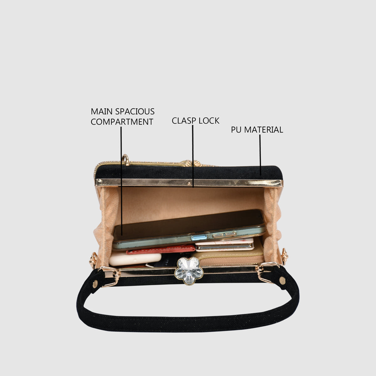 Crystal Belt Top Handle Clutch