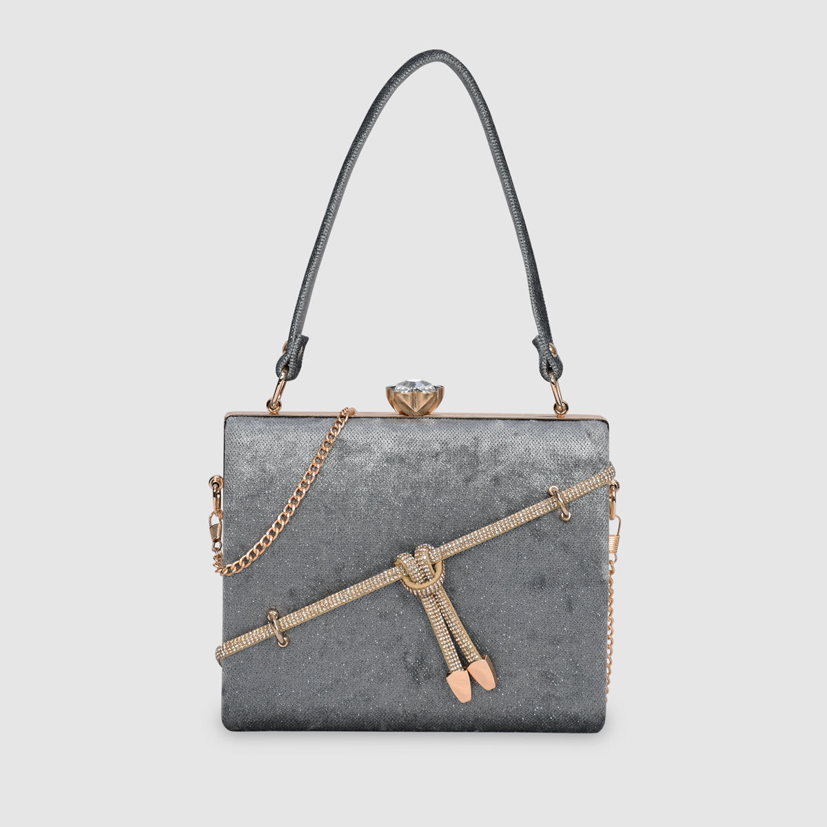 Crystal Belt Top Handle Clutch