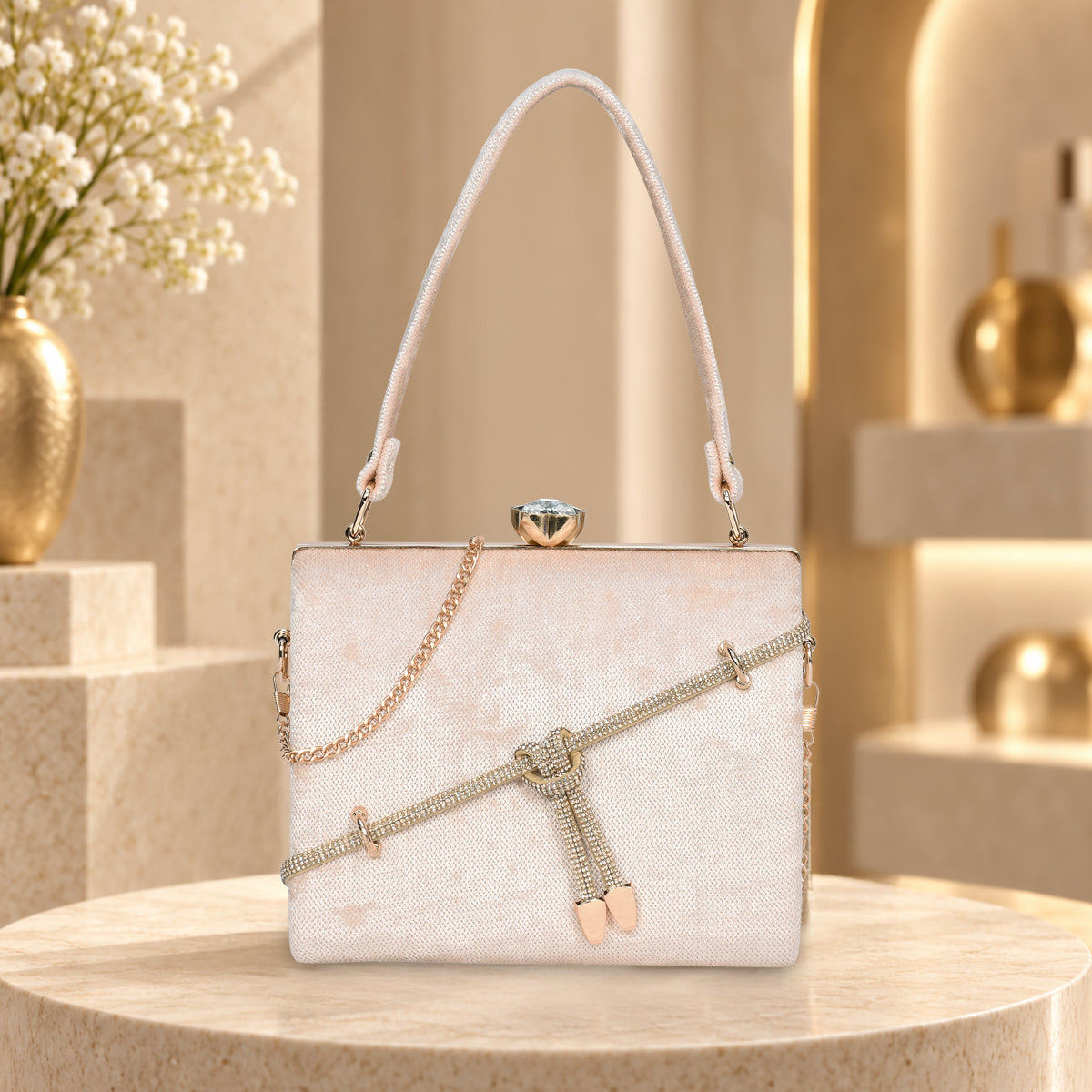 Crystal Belt Top Handle Clutch