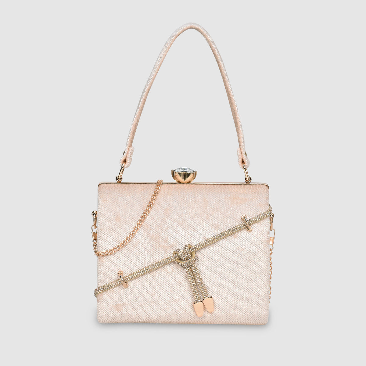 Crystal Belt Top Handle Clutch