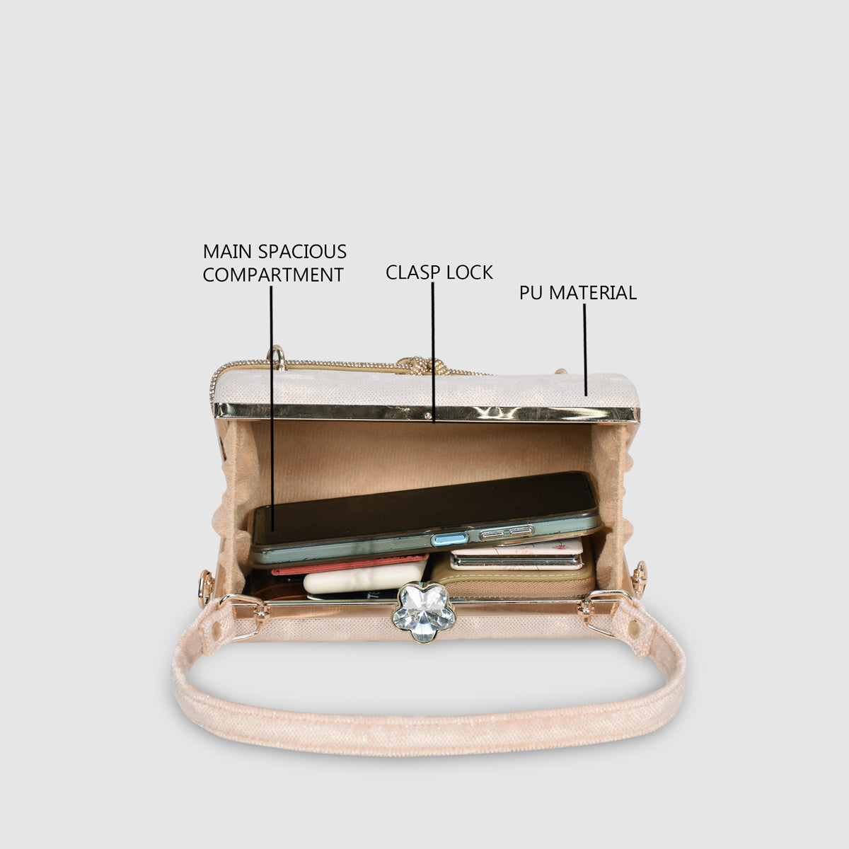 Crystal Belt Top Handle Clutch