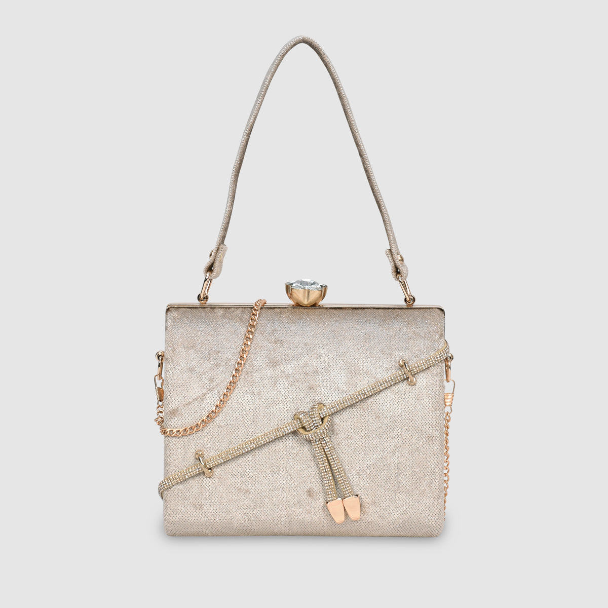 Crystal Belt Top Handle Clutch