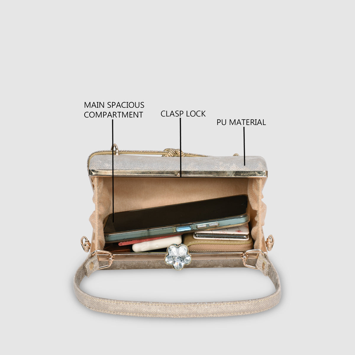 Crystal Belt Top Handle Clutch