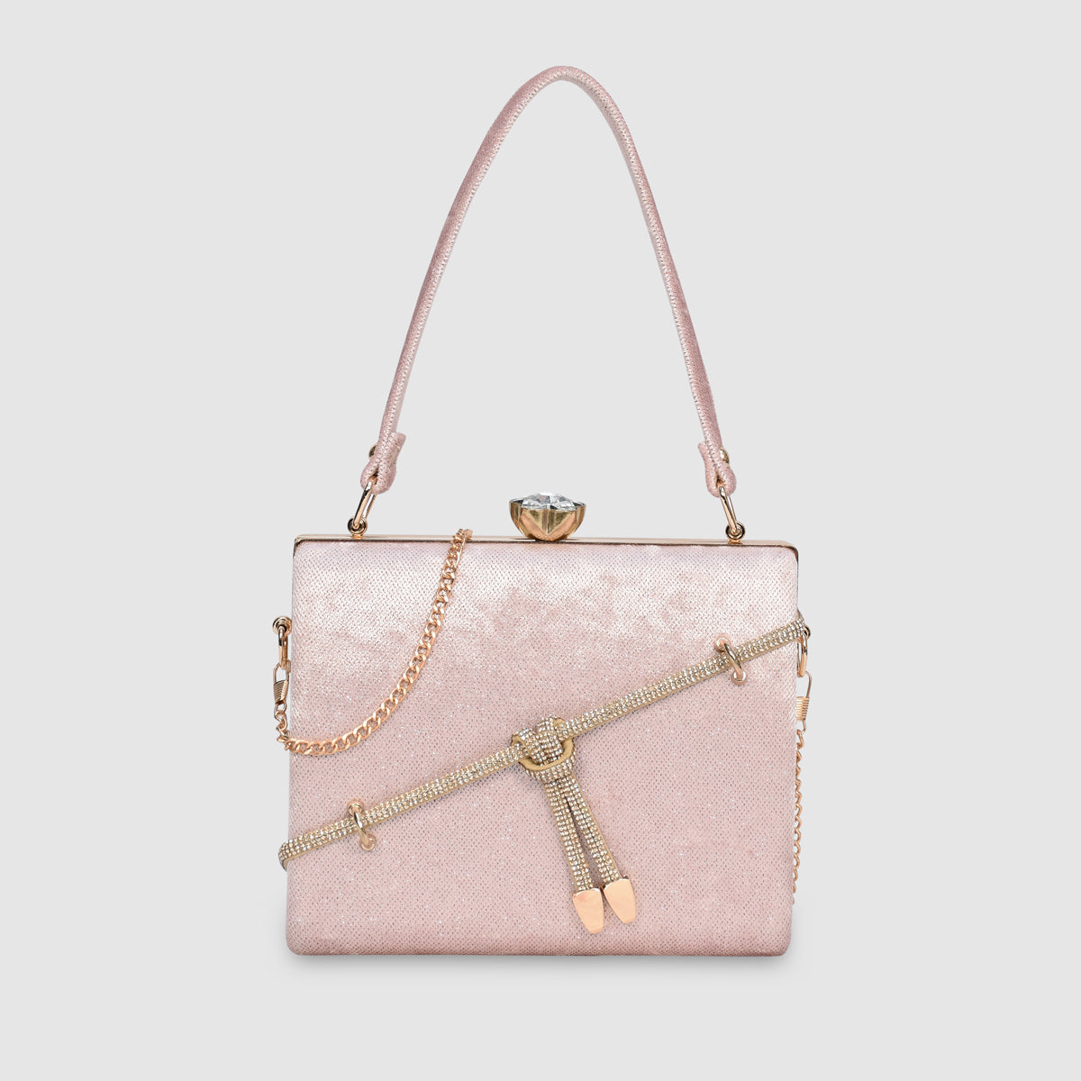 Crystal Belt Top Handle Clutch