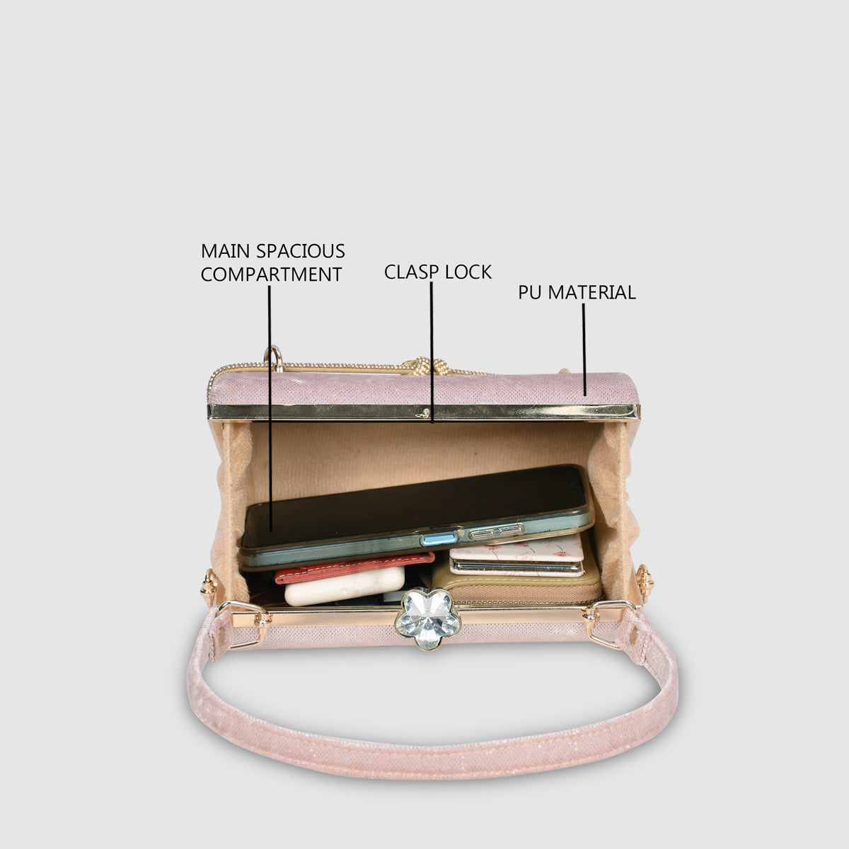 Crystal Belt Top Handle Clutch