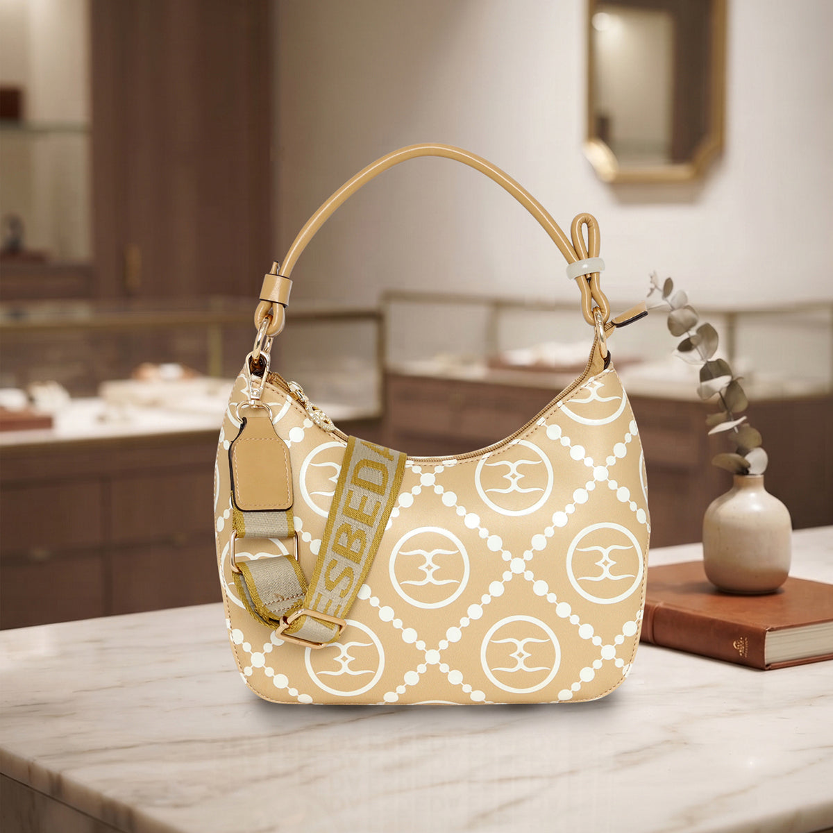 Round Emblem Hobo Bag