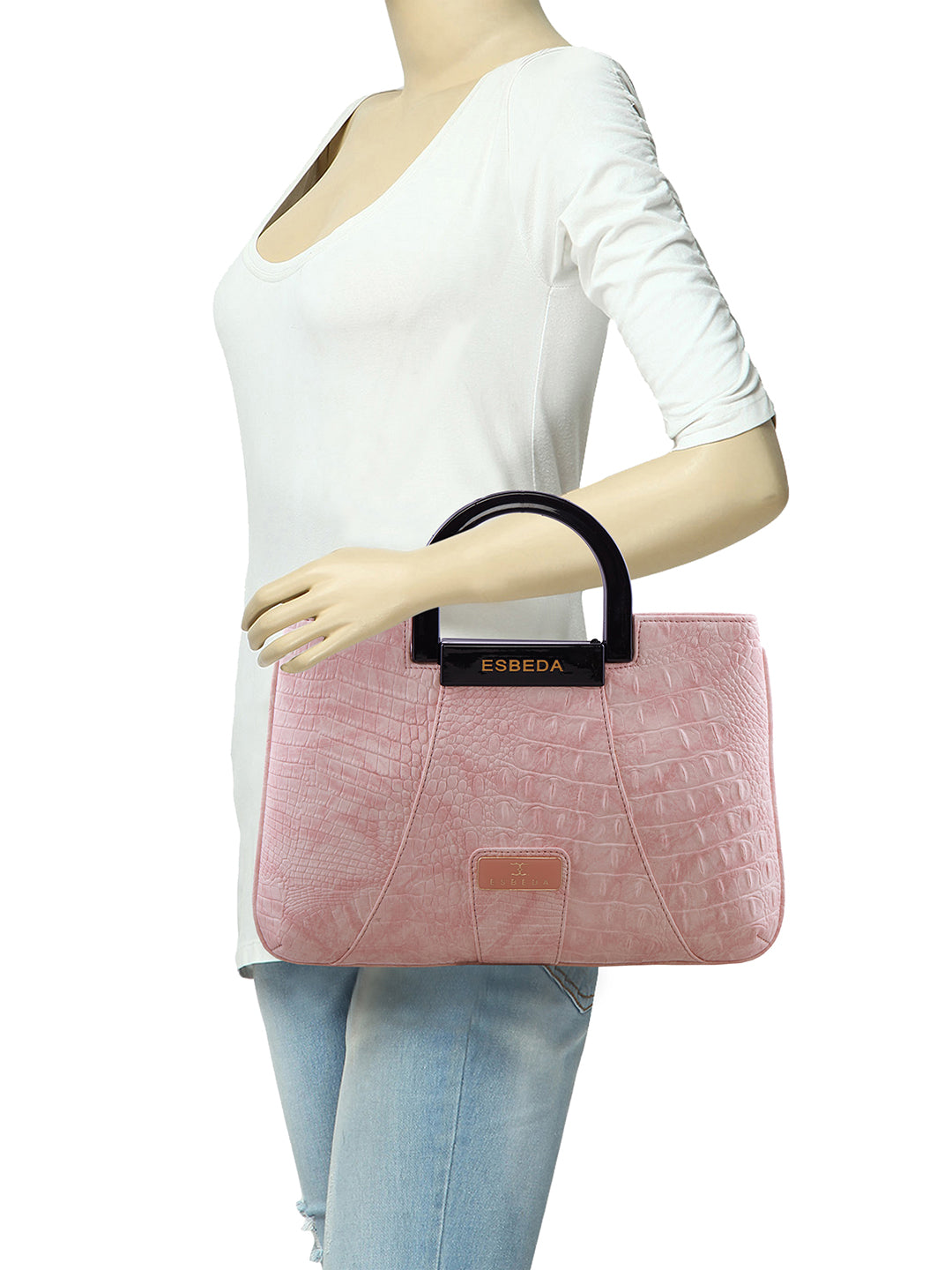 Croco Pattern Acrylic Handle Handbag For Womens