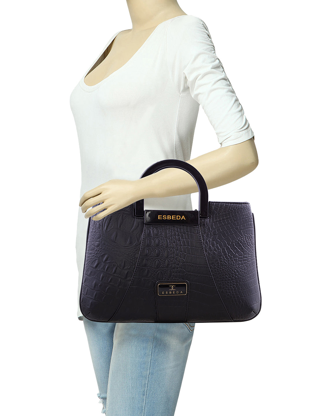 Croco Pattern Acrylic Handle Handbag For Womens