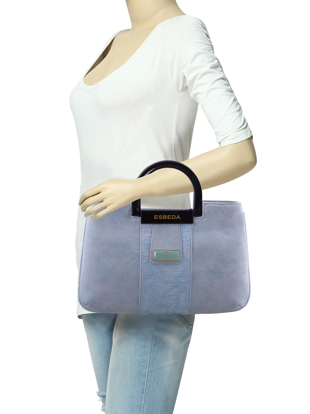 Croco Stripe Pattern Acrylic Handle Handbag For Womens