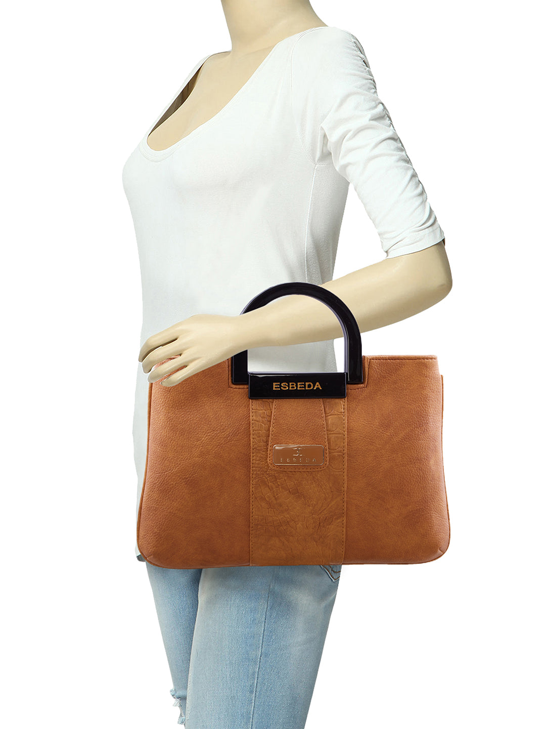 Croco Stripe Pattern Acrylic Handle Handbag For Womens