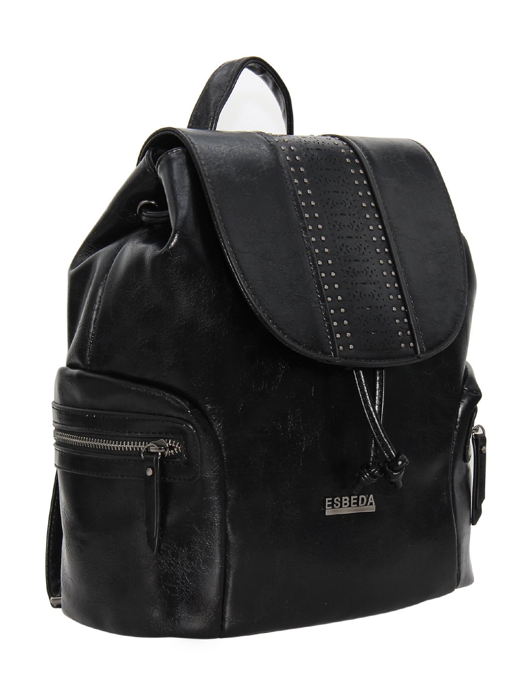 ESBEDA Black Color Solid Pattern Retro Laser cut Backpack For Women