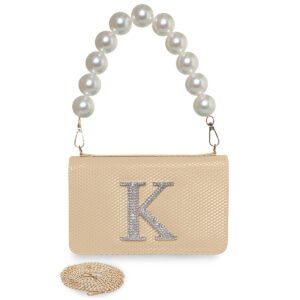 ESBEDA Beige Color Crystal Alphabet Slingbag For Women