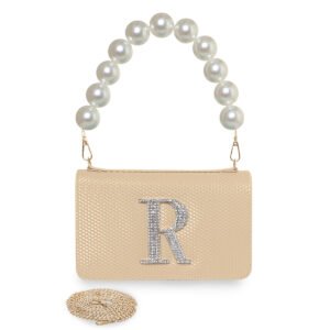 ESBEDA Beige Color Crystal Alphabet Slingbag For Women