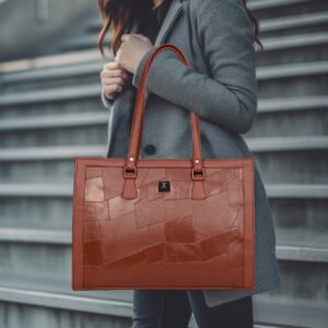 ESBEDA Tan Color Embossed Laptop Handbag For Women
