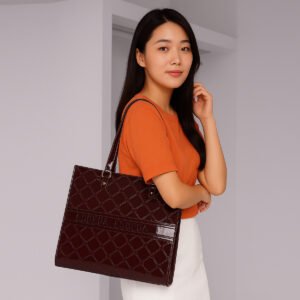 ESBEDA Maroon Color Logo Embossed Glossy Handbag For Women