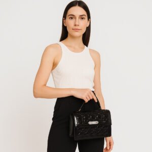 ESBEDA Black Color Shine Vault Petite Sling Bag For Women