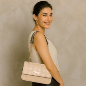 ESBEDA Beige Color Quilted Structured Sling Bag For Women