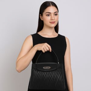 ESBEDA Black Color Quilted Luxe Top-Handle Handbag For Women