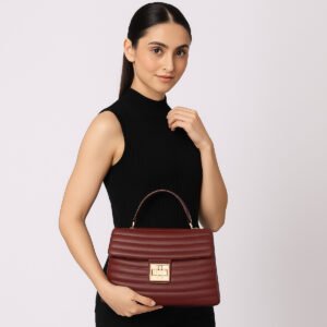 ESBEDA Maroon Color Quilt Satchel Handbag For Women