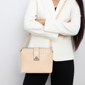 ESBEDA Cream Color Vegan Leather Embossed Sling Bag
