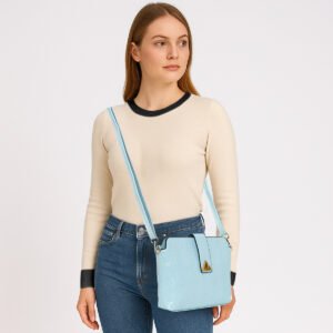 ESBEDA Light Blue Color Vegan Leather Embossed Sling Bag