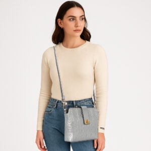 ESBEDA Grey Color Vegan Leather Embossed Sling Bag