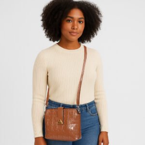 ESBEDA Tan Color Vegan Leather Embossed Sling Bag