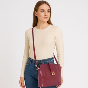 ESBEDA Maroon Color Vegan Leather Embossed Sling Bag