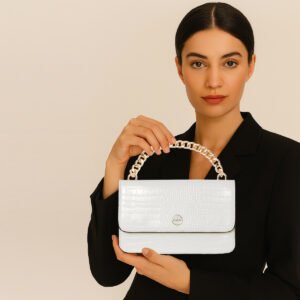 ESBEDA White Color Croc-Textured Chain Sling Bag For Women