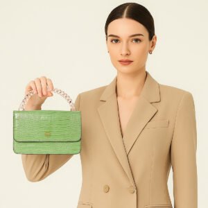 ESBEDA Green Color Croc-Textured Chain Sling Bag For Women