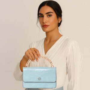 ESBEDA Light Blue Color Croc-Textured Chain Sling Bag For Women