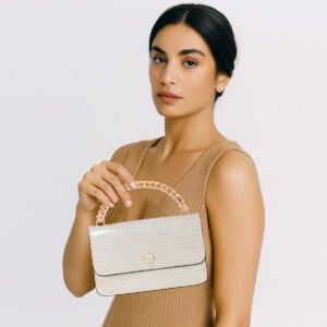 ESBEDA Off White Color Croc-Textured Chain Sling Bag For Women