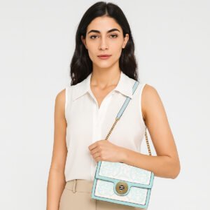 ESBEDA Light Blue Color Monochrome Embroidered Sling Bag for Women