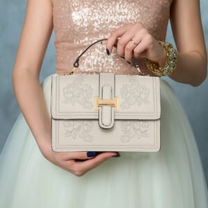 ESBEDA Cream Color Floral Embroidery Structured Handbag For Women