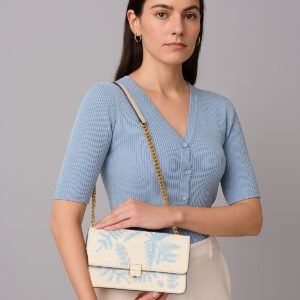ESBEDA Cream Color Leaf Embroidery Crossbody Sling bag For Women