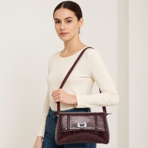 ESBEDA Maroon Color Elegant Goss Finish Sling Bag For Women