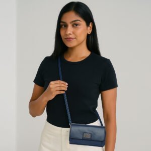ESBEDA Navy Blue Color Ruby Charm Wallet Slingbag For Women