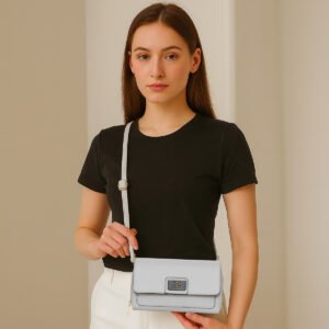 ESBEDA Grey Color Ruby Charm Wallet Slingbag For Women