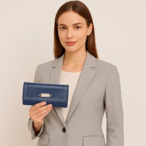 ESBEDA Blue  Color Classic Stitch Wallet For Women