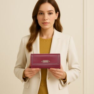 ESBEDA Maroon Color Classic Stitch Wallet For Women