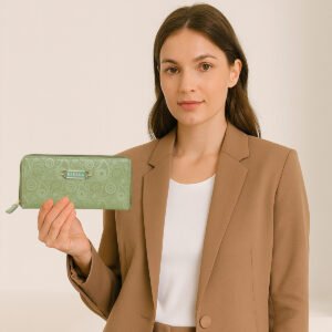 ESBEDA Olive Color Blossom Weave Wallet For Women