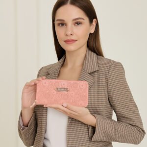 ESBEDA Peach Color Blossom Weave Wallet For Women